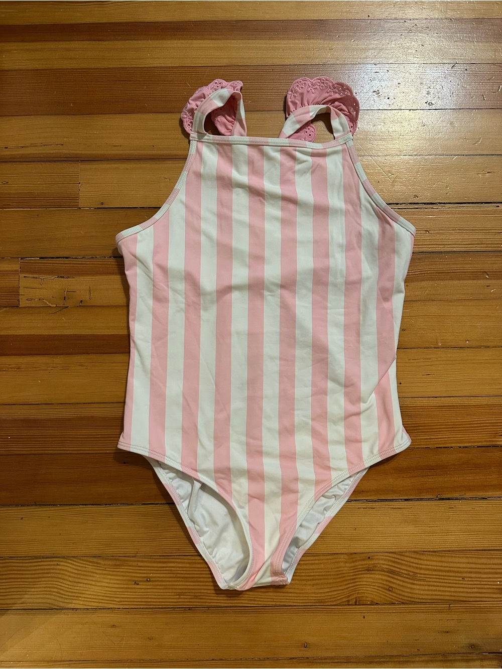 TBBC girls Pink & White Stripe One-Piece Swimsuit with Ruffle Straps